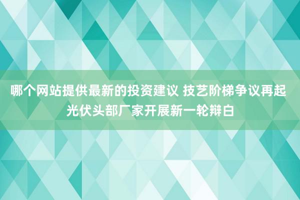 哪个网站提供最新的投资建议 技艺阶梯争议再起 光伏头部厂家开展新一轮辩白