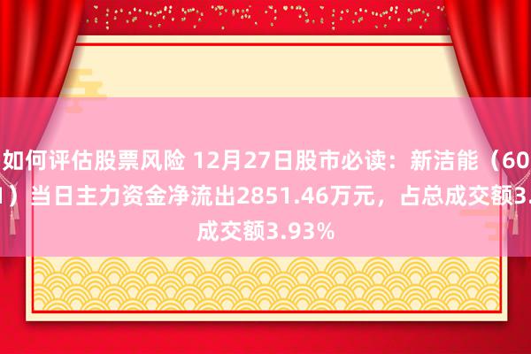 如何评估股票风险 12月27日股市必读：新洁能（605111）当日主力资金净流出2851.46万元，占总成交额3.93%