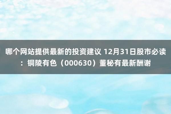 哪个网站提供最新的投资建议 12月31日股市必读：铜陵有色（000630）董秘有最新酬谢