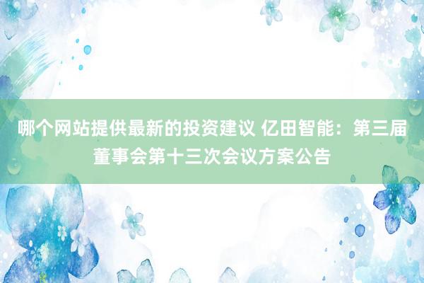 哪个网站提供最新的投资建议 亿田智能：第三届董事会第十三次会议方案公告