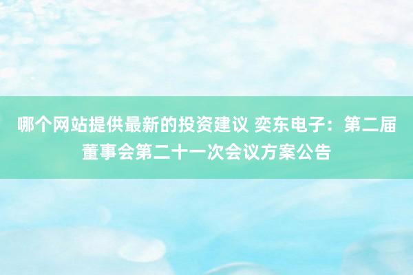 哪个网站提供最新的投资建议 奕东电子：第二届董事会第二十一次会议方案公告