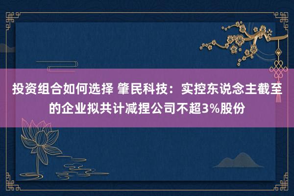 投资组合如何选择 肇民科技：实控东说念主截至的企业拟共计减捏公司不超3%股份