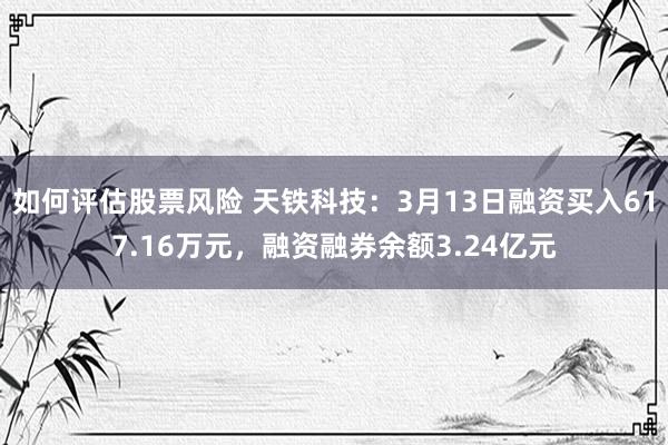 如何评估股票风险 天铁科技：3月13日融资买入617.16万元，融资融券余额3.24亿元